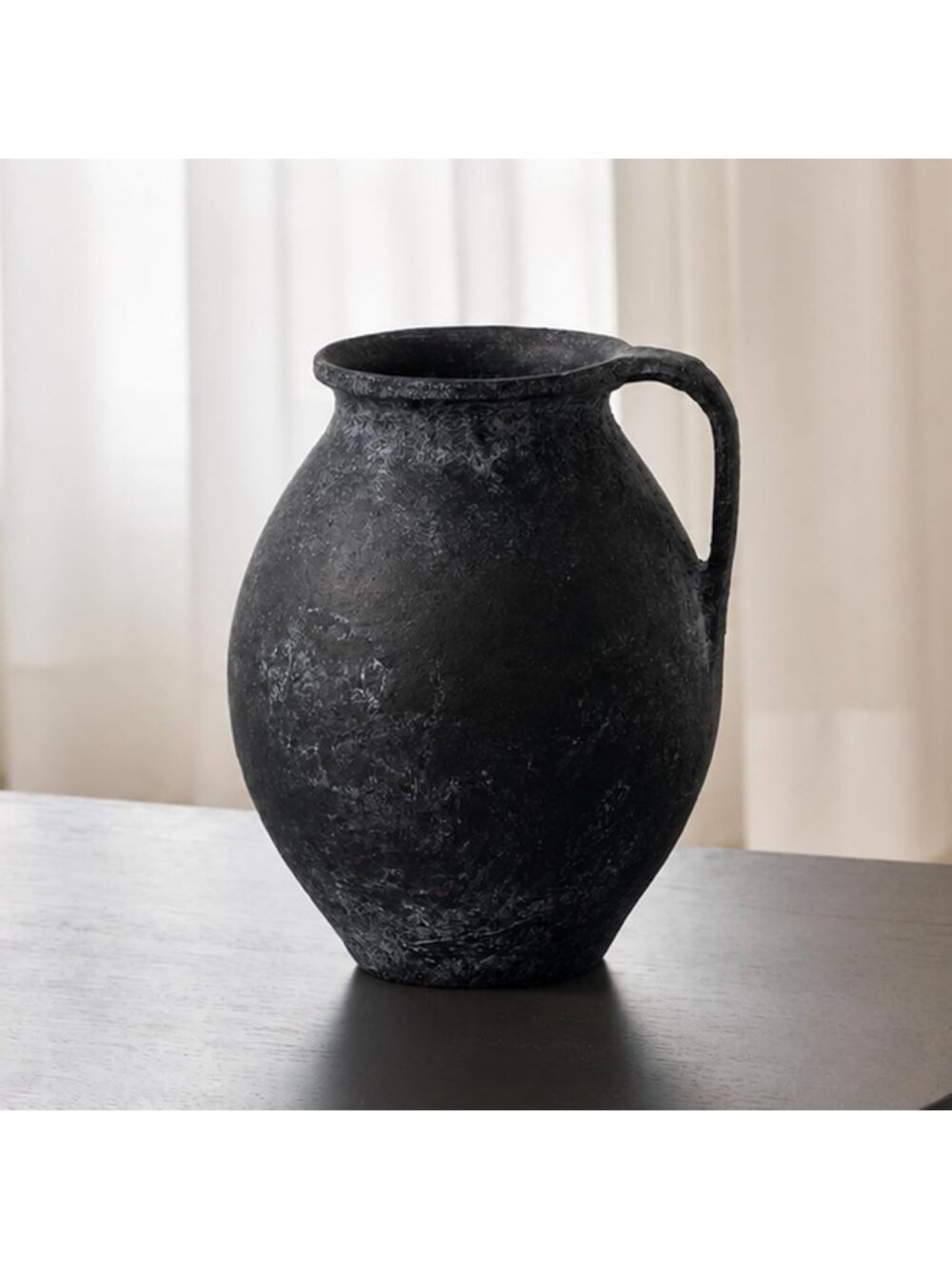 Large Black Ceramic Zen Vase 11.2” | Distressed Farmhouse Decor & Pottery